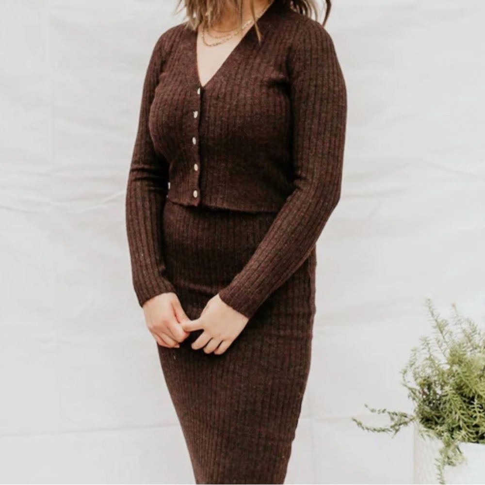LUSH Linger Dress Sweater Set In Chocolate Brown